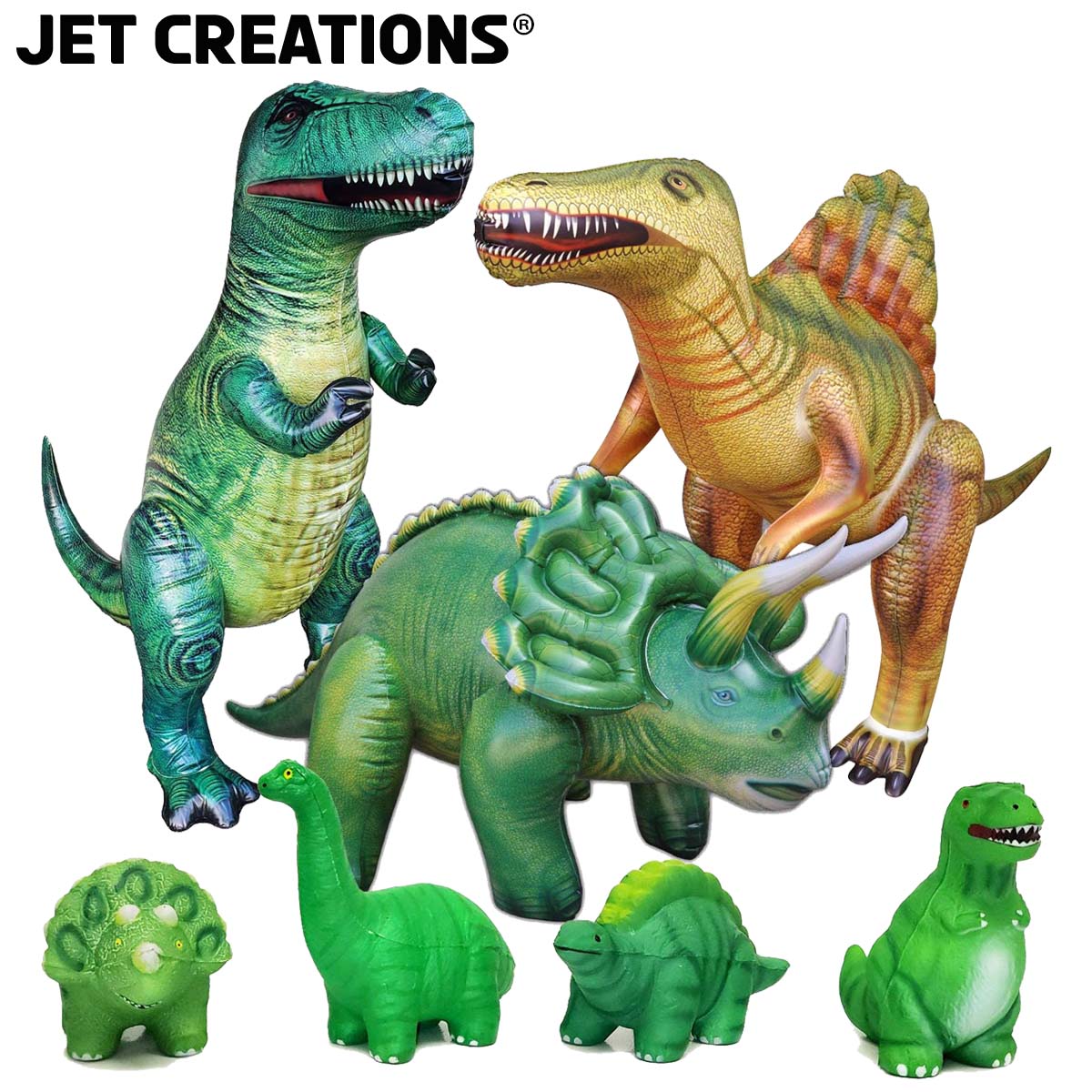 7-pk Dinosaur Party Bundle Include Inflatable Trex Triceratops Spinosaurs,  4 Squishy Dinosaurs. Party Supplies Party Favors Birthday Home After School 