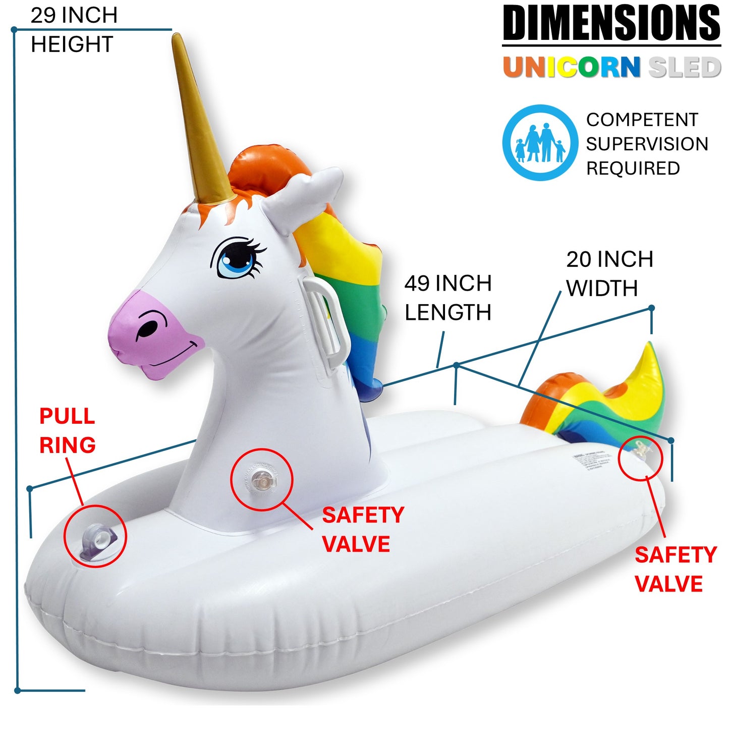 ⛄Rainbow Unicorn Snow Sled/Tube, 49 INCH LONG [FUN-UNICORN49W]⛄